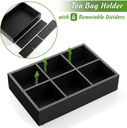 DRASTAR Tea Bag Organizer, Acacia Tea Bag Holder, Tea Storage Containers with 3 Slots, Wooden Tea Storage Accessories, Mini Tea Bag Caddy Box for Countertop