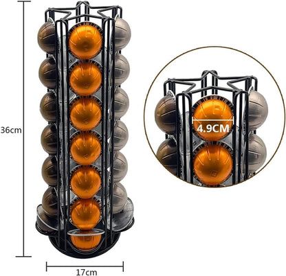 Miuly Coffee Capsule Holder For Nespresso Vertuoline, Coffee Capsule Stands Rotating Pod Rack holds 28 Nespresso Vertuo Pods, Black