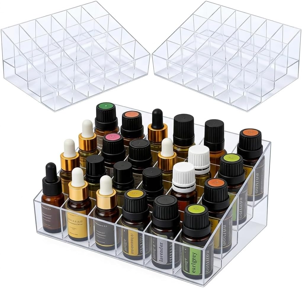 24Slots Essential Oil Holder，Plastics Essential Oil Storage,for Bottles Perfumes and Nail Polish Shelf，Essential Oil Organizer,Makeup Storage Rack