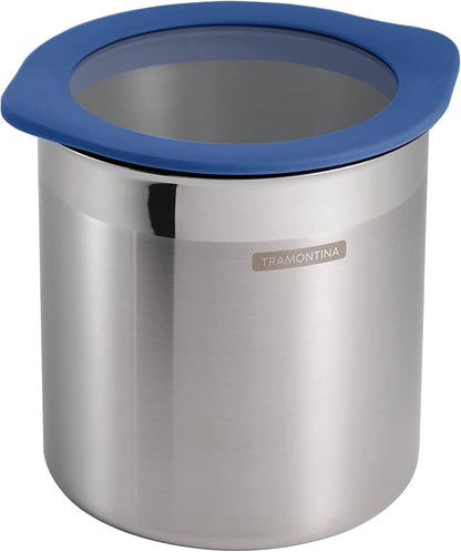Tramontina 4-Piece Food Storage Containers with Silicone Lids, Stainless Steel Reusable Canister Set, Kitchen Pantry Organizer for Oats, Flour, Cereal, Sugar, Snacks (Blue)