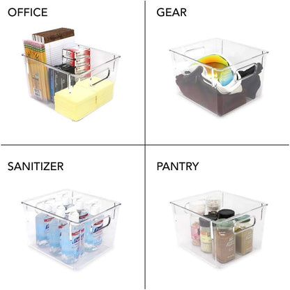 Isaac Jacobs 3-Pack Large Clear Storage Bins with Handles, Plastic Organizer for Home, Room, Office, Fridge, Kitchen/Pantry Non-Slip Container Set, Food Safe, BPA Free (3-Pack, Large)
