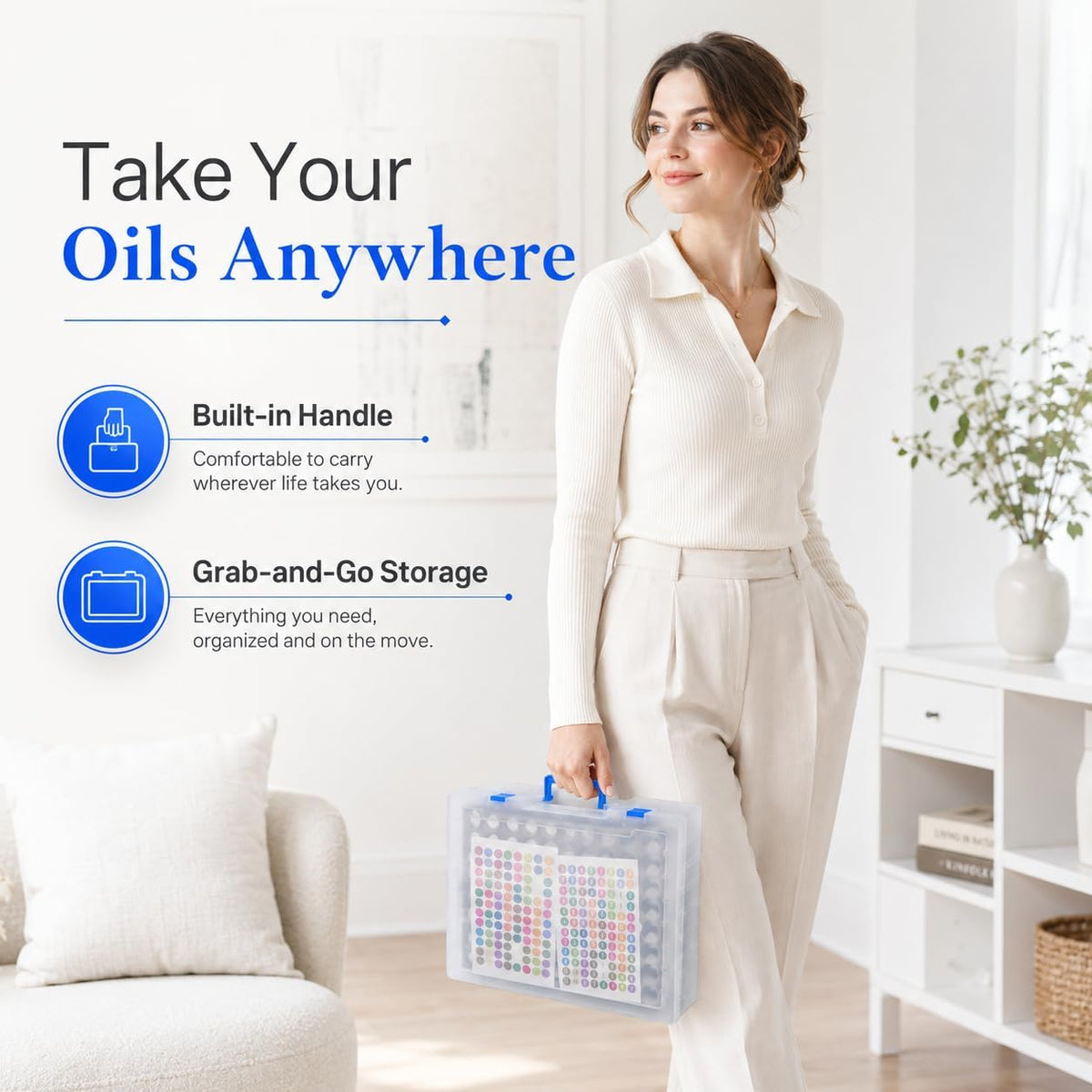 ALCYON Essential Oil Storage Case for 75 Bottles, Clear Plastic Organizer Box for 5ml 10ml 15ml Bottles, Essential Oils Bottle Holder with Removable Foam Insert, Stickers, Opener, Funnels & Pipettes