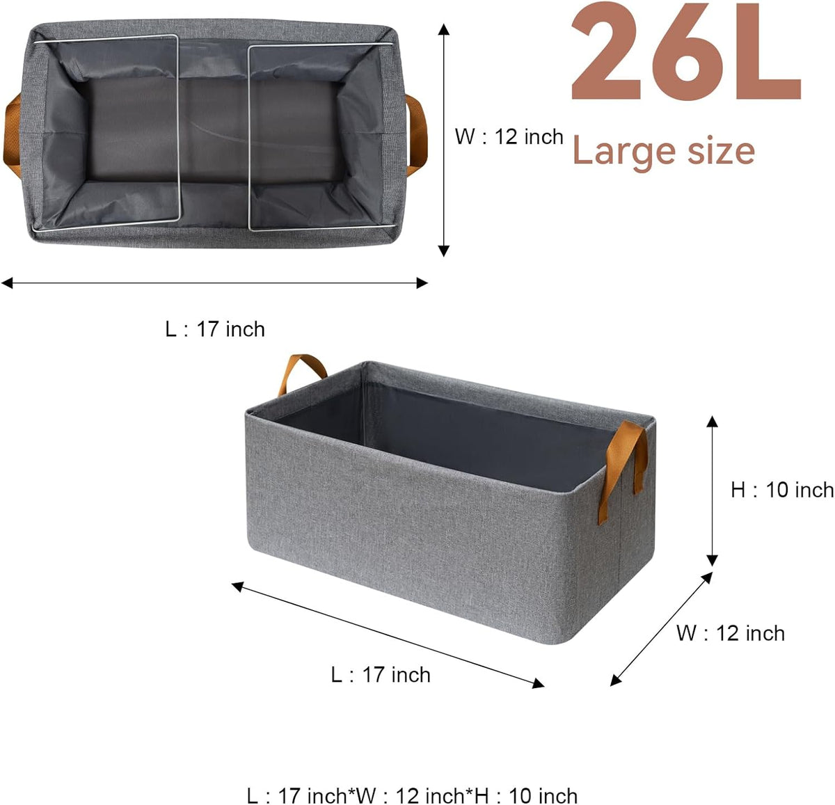 SNWDN Closet Cloth Storage Bins for Shelves, Medium Storage Baskets for Shelves, Fabric Bins for Closet organization with Handles（ Gray 15''L x 10''W x 8''H）