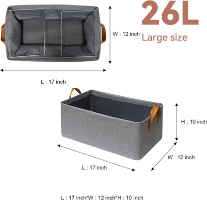 SNWDN Closet Cloth Storage Bins for Shelves, Medium Storage Baskets for Shelves, Fabric Bins for Closet organization with Handles（ Gray 15''L x 10''W x 8''H）