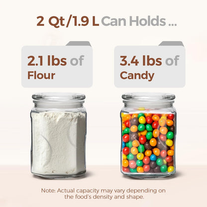 ComSaf 64 oz Glass Flour and Sugar Storage Containers Set of 2, Wide Mouth 1/2 Gallon Square Airtight Pantry Jars with Lids, Space-Saving Minimalist Kitchen Organization