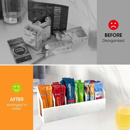 Drink Packet Organizer, 6 Compartment Water Flavor Packet Holder for Drink Mixes, Electrolyte Packets, Tea and Coffee, Kitchen Counter, Pantry and Coffee Bar Organizer