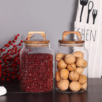 SAIOOL Glass Jars with Airtight Lid [Set of 4],Kitchen Canisters, Borosilicate Storage Containers,Retro Design, jars for Candy,Cookie,Rice,Sugar,Flour, Flour,Pasta,Nuts and Spice Jars