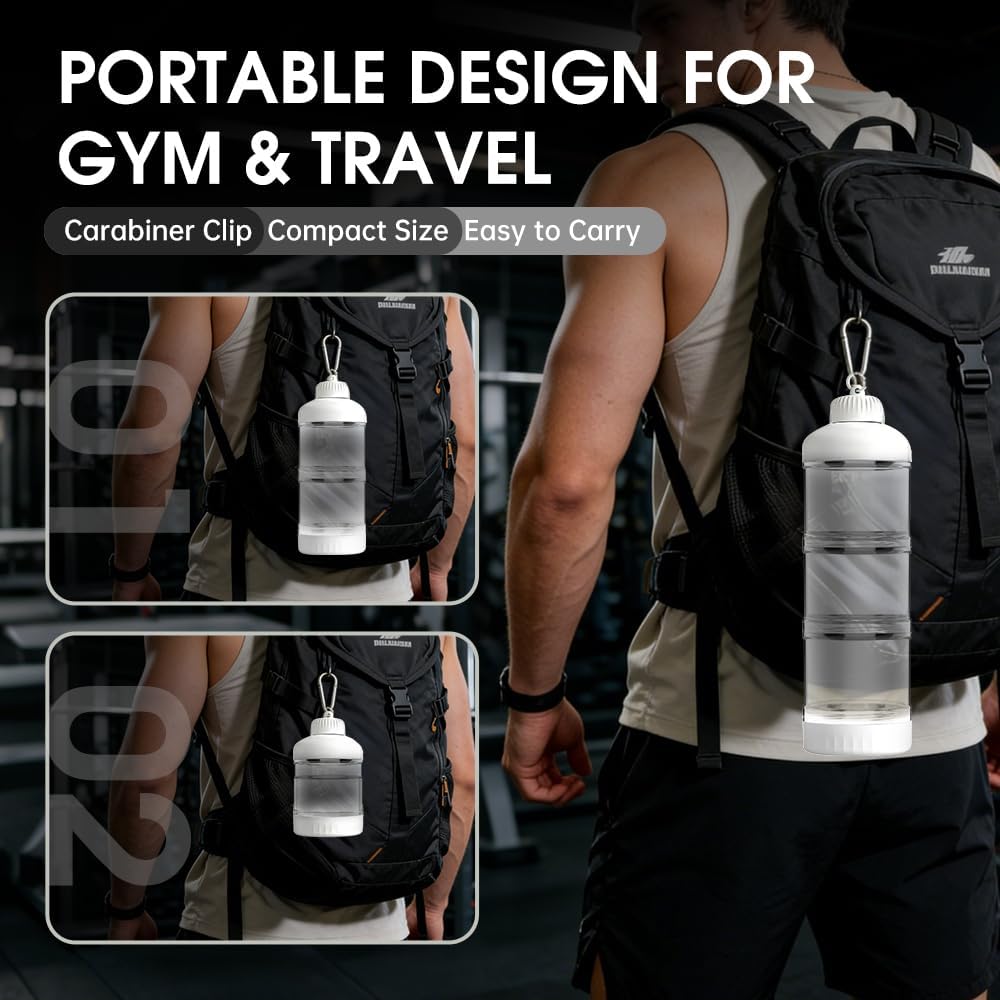 BYLWORKOUT 3-Layer Protein Powder Travel Container with Funnel and Keychain | Portable Food Storage Organizer for Gym, Fitness, Kitchen, Camping, Hiking, and Travel (Emerald Green)
