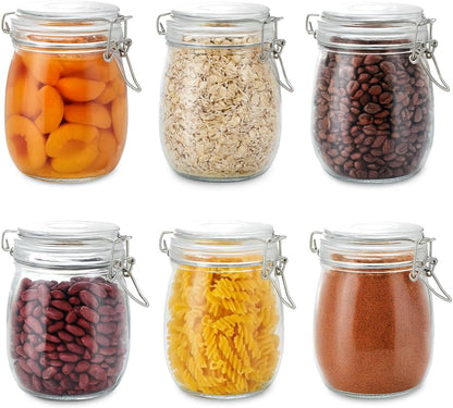17oz Airtight Glass Jars, 6 Pack Clamp Lid Canisters, Small Food Storage Containers for Spices, Nuts, Snacks, Canning Jar for Jams & Pickling, Pantry Organization