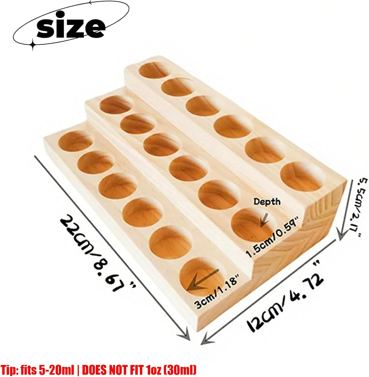 Essential Oil Display Stand 4 Tier Essential Oil Holder Solid Wood Essential Oil Rack for 24 Bottles Tabletop Display Holder Bottle Organizer for 5-20ml Bottles Display for Essential Oils
