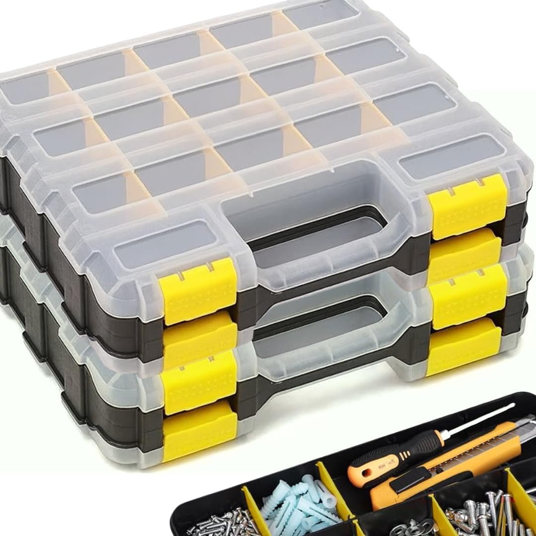 Andalus Tools Organizer Box, Small Parts Storage 34-Compartment Double-Sided Portable Hardware Organizer Removable Plastic Dividers for Screws, Nuts, Bolts, Nails – Orange (12.5" x 10.5" x 3")