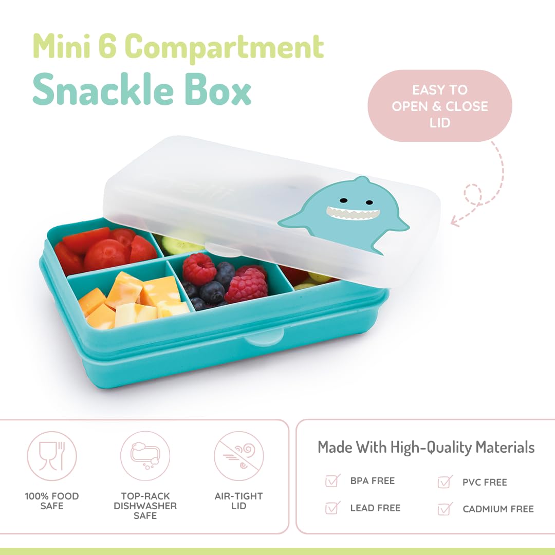 melii Snackle Box | 6-Compartment Divided Snack Container, BPA-Free Food Storage with Removable Dividers for School, Travel & On-the-Go Snacking Purple Cat