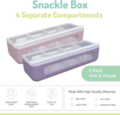 melii Snackle Box | 4 Compartment Snack Container with Individual Lids, BPA-Free Food Storage for Travel, School & On-the-Go Snacks, Kids & Family Organizer (Berry)