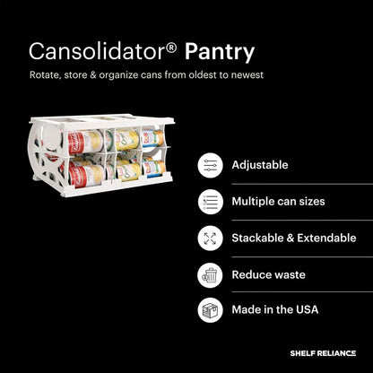 Shelf Reliance Cansolidator Pantry Plus - Can Organizer for Pantry, Stackable Soda Can Storage for Kitchen, Holds 60 Cans of Food or Soda