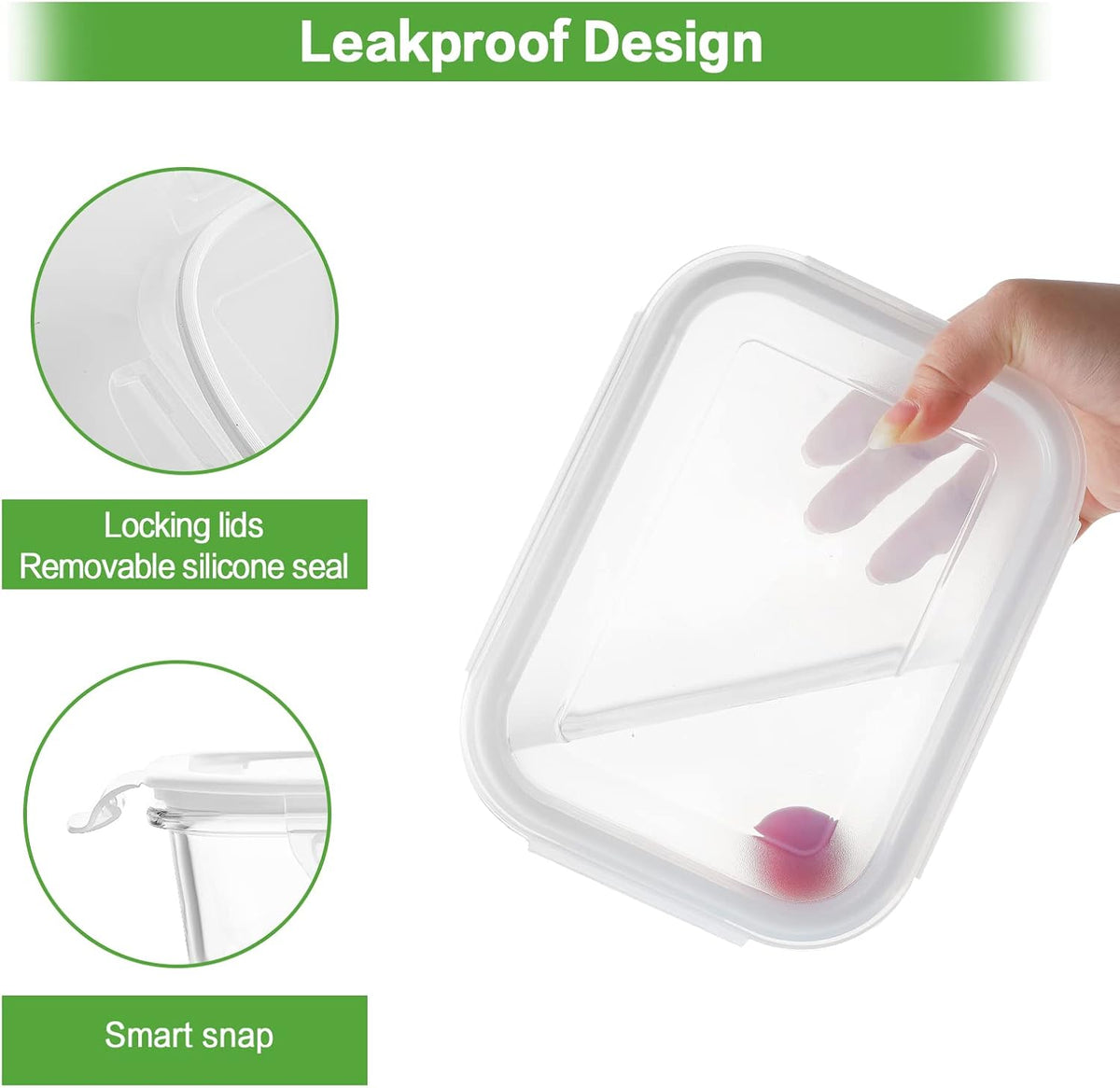 HOMBERKING Borosilicate Glass Meal Prep Containers with Locking Lids, Glass Food Storage Containers Set, Airtight Lunch Bento Boxes, BPA-Free & Leak Proof, 36oz & 14oz, Freezer, Oven Safe