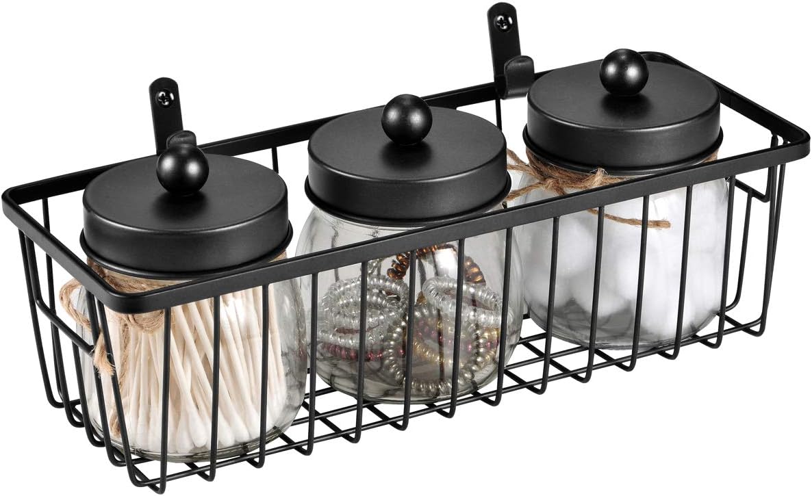 SheeChung Farmhouse Metal Wire Bin Basket with Wall Mount - Small, - Portable Hanging Wall Basket, Rustic Home Storage Organizer for Cabinets, Pantry, Closets, Bathroom, Kitchen,Bedroom(Black)