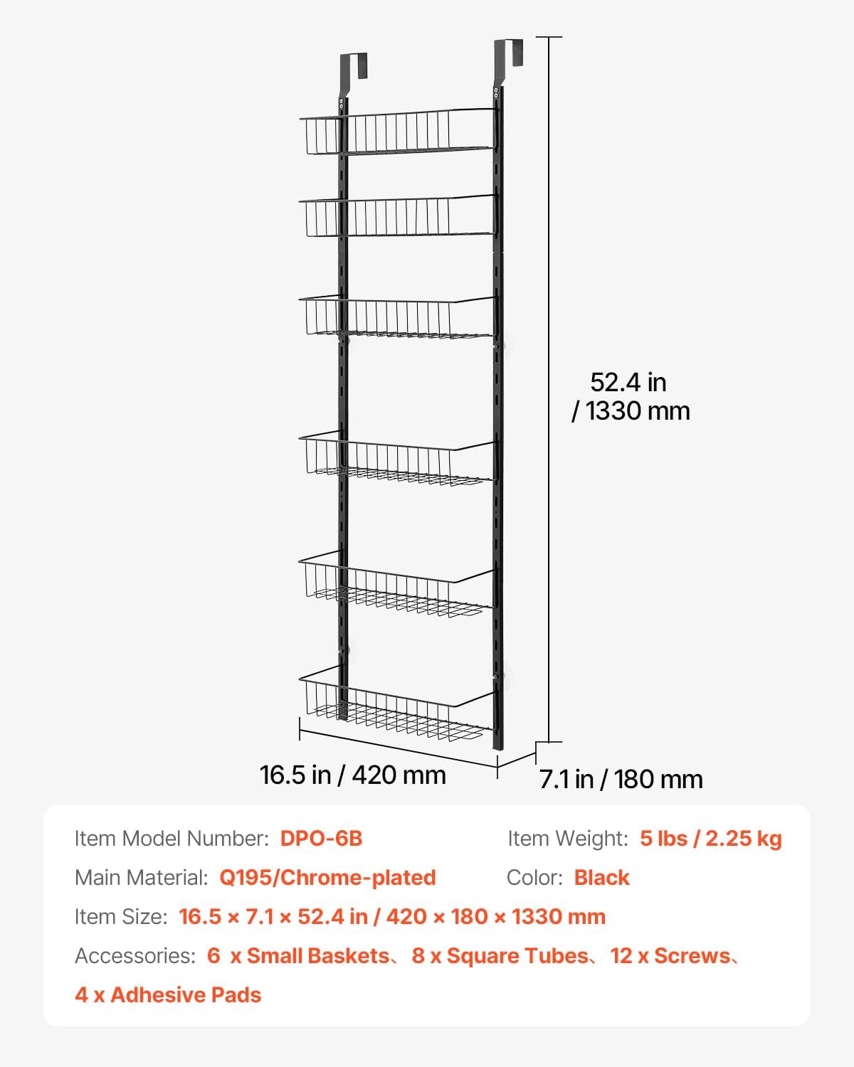 VEVOR Over the Door Pantry Organizer, 10-Tier Pantry Organization and Storage, Heavy-Duty Steel Hanging Spice Rack, Adjustable Wall Seasoning Shelves, for Home Kitchen Laundry Room Bathroom, White