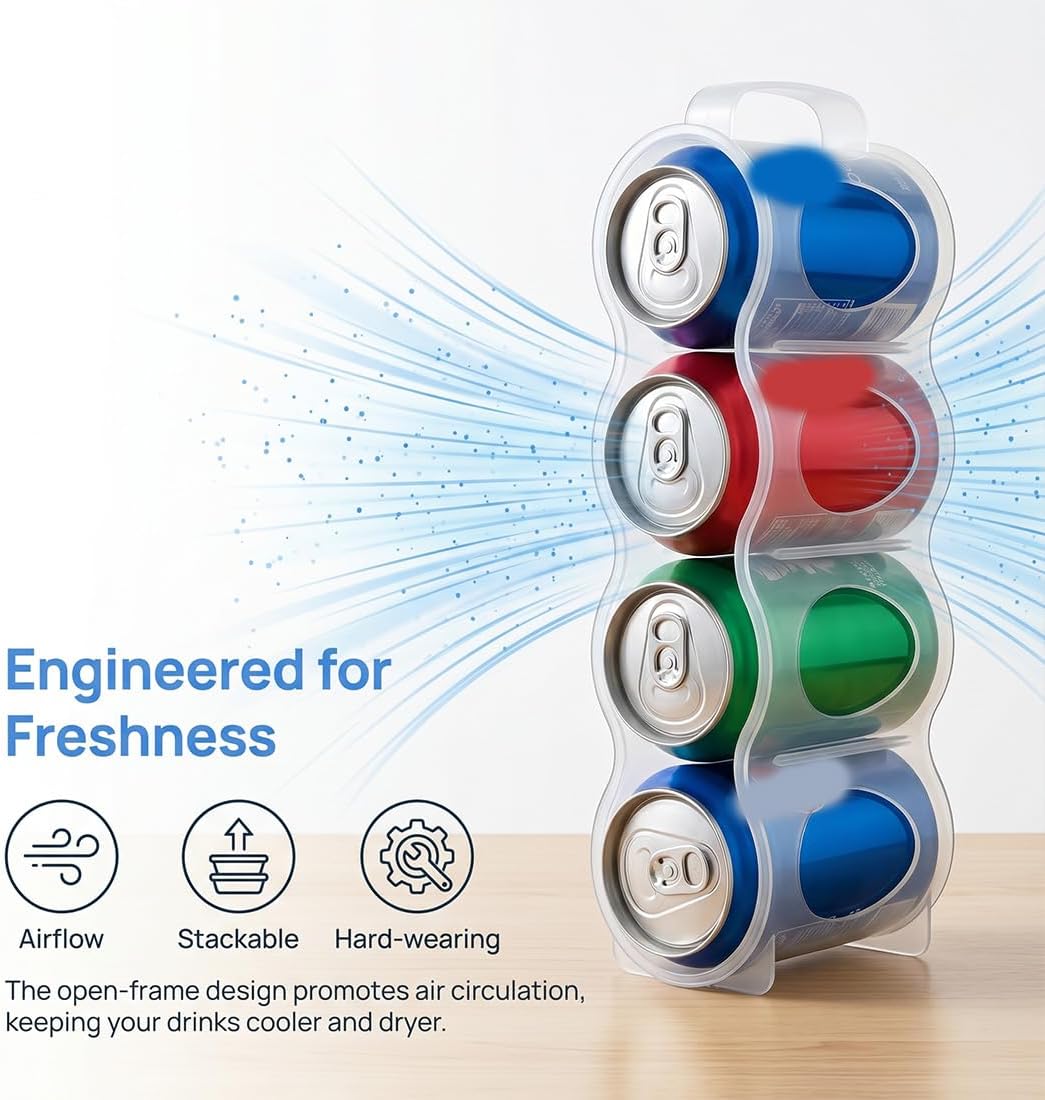 Can Holder for Cooler, Portable Soda Can Organizer for Cooler with Handle, Space-Saving Rotating Beverage Rack for Fridge, Pantry and Counters, Easy-Access Soda and Beer Cans Organizer