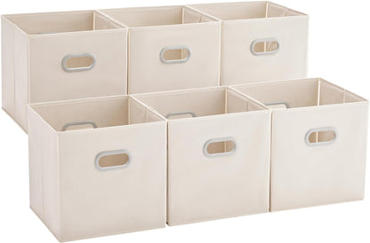 MAX Houser Fabric Storage Bins Cubes Baskets Containers with Dual Plastic Handles for Home Closet Bedroom Drawers Organizers, Flodable, Blue, Set of 4