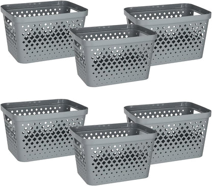 Glad Plastic Baskets for Organizing, Set of 6 | Pantry Storage for Under Counter, Linen Closet, and Bathroom | Nesting Shelf Bins with Handles, 1 Gallon, Grey