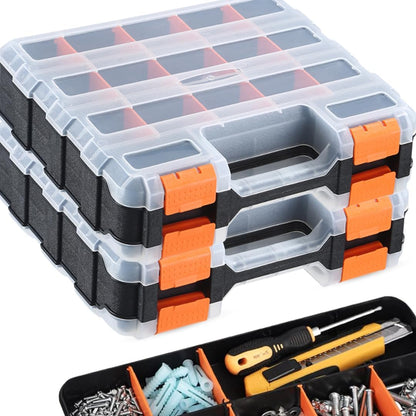Andalus Tools Organizer Box, Small Parts Storage 34-Compartment Double-Sided Portable Hardware Organizer Removable Plastic Dividers for Screws, Nuts, Bolts, Nails – Orange (12.5" x 10.5" x 3")