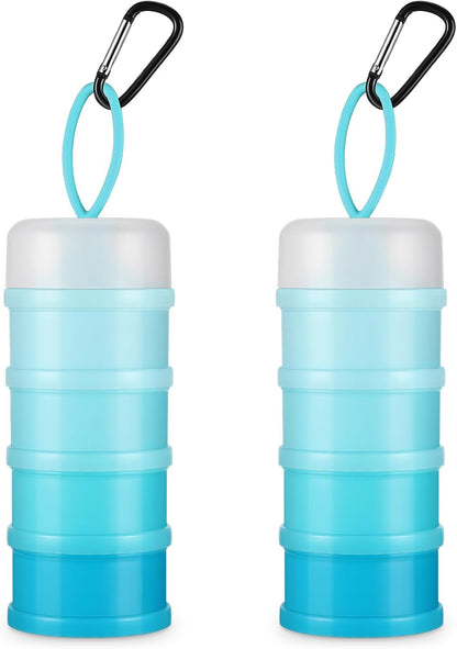 Baderke 2 Pcs Protein Powder Container with Funnels Stand, 4 Stackable Leakproof Protein Powder Dispenser, Portable Keychain Powder Container for Workout, Fitness, Travel(Gray, White)