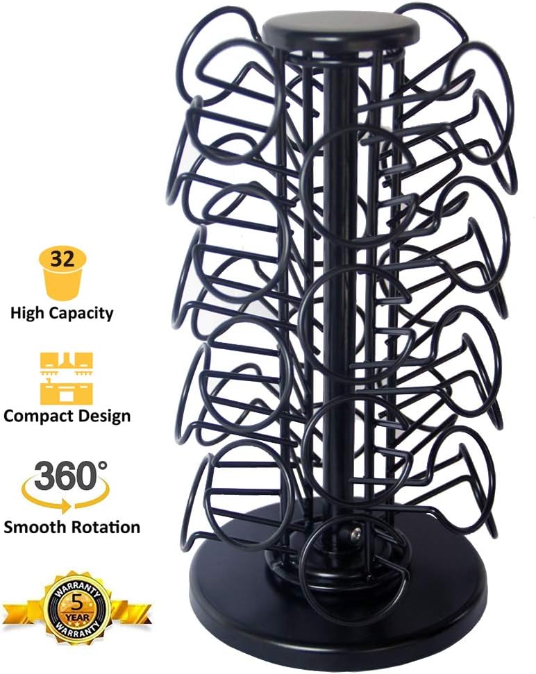 BLACKSMITH FAMILY 36 K Cup Pod Carousel Easy Assembly Design K Cup Holders,K Cup Holder, K Cups Holder,K Cup Carousel, 4-Tier Coffee Pods Holder Storage Organizer Stand,Glossy Black
