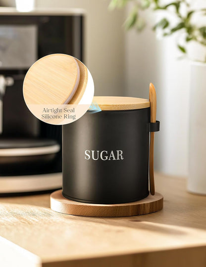 AISBUGUR Sugar Bowl with Lid and Spoon: 17oz Metal Sugar Container - Airtight Food Sugar Jar - Coffee Bar Accessories - Countertop Kitchen Decor (White)