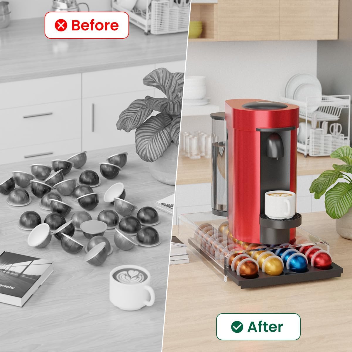 Storage Drawer for Nespresso Vertuo, Coffee Pod Holder for Counter Acrylic Top & Plastic Drawer Coffee Capsule Organizer - 40 Pods