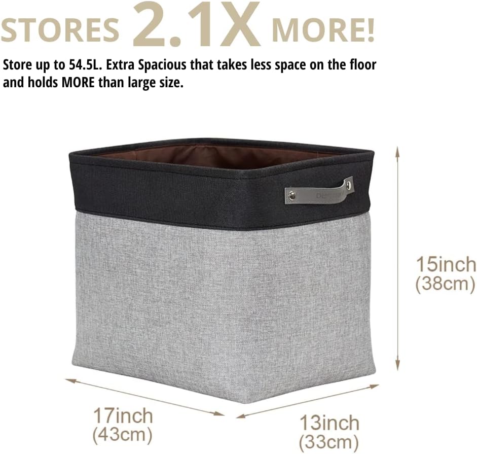 DECOMOMO Storage Bins, Large Fabric Storage Baskets for Shelves, Decorative Linen Closet Organizer, 15 x 11 x 9.5 inches (Beige & White, 3 Pack)