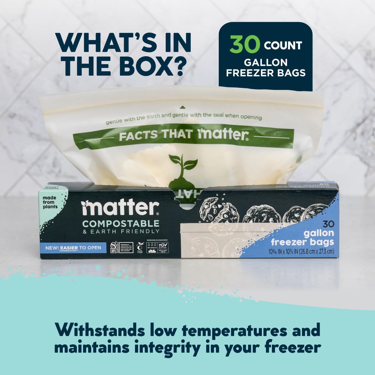 Matter Compostable Assorted Kitchen Bags, 230 Count, Biodegradable, Eco-Friendly Resealable Food Storage Variety Pack, 80 Snack, 80 Sandwich, 50 Quart & 20 Gallon