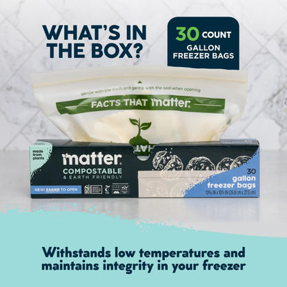 Matter Compostable Assorted Kitchen Bags, 230 Count, Biodegradable, Eco-Friendly Resealable Food Storage Variety Pack, 80 Snack, 80 Sandwich, 50 Quart & 20 Gallon