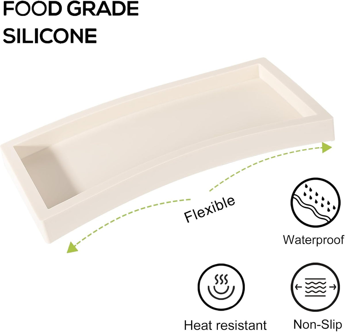 Small Silicone Bathroom Vanity Tray Rectangle Soap and Sponge Holder Kitchen Sink Organizer for Scrubber, Lotion Bottles, Perfume, Jewelry, Candle, Key Trinket Ring, Black