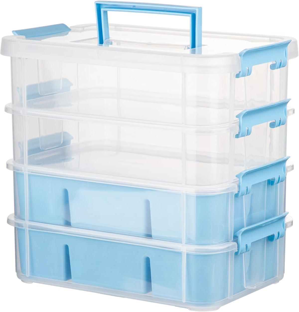 CraftGenes Grey&White Modern Plastic Storage Box - 4-Layer Durable Craft Storage Containers with 2 Removable Trays for Arts & Crafts Supplies, Sewing, Office, Seasonal Decor