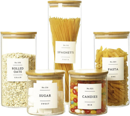 HHMJSM Large Glass Storage Jars With Airtight Bamboo Lid - 100 Fl Oz Thicken Kitchen Glass Food Storage Canister With 42 Pantry Labels - Big Clear Flour And Sugar Containers Farmhouse