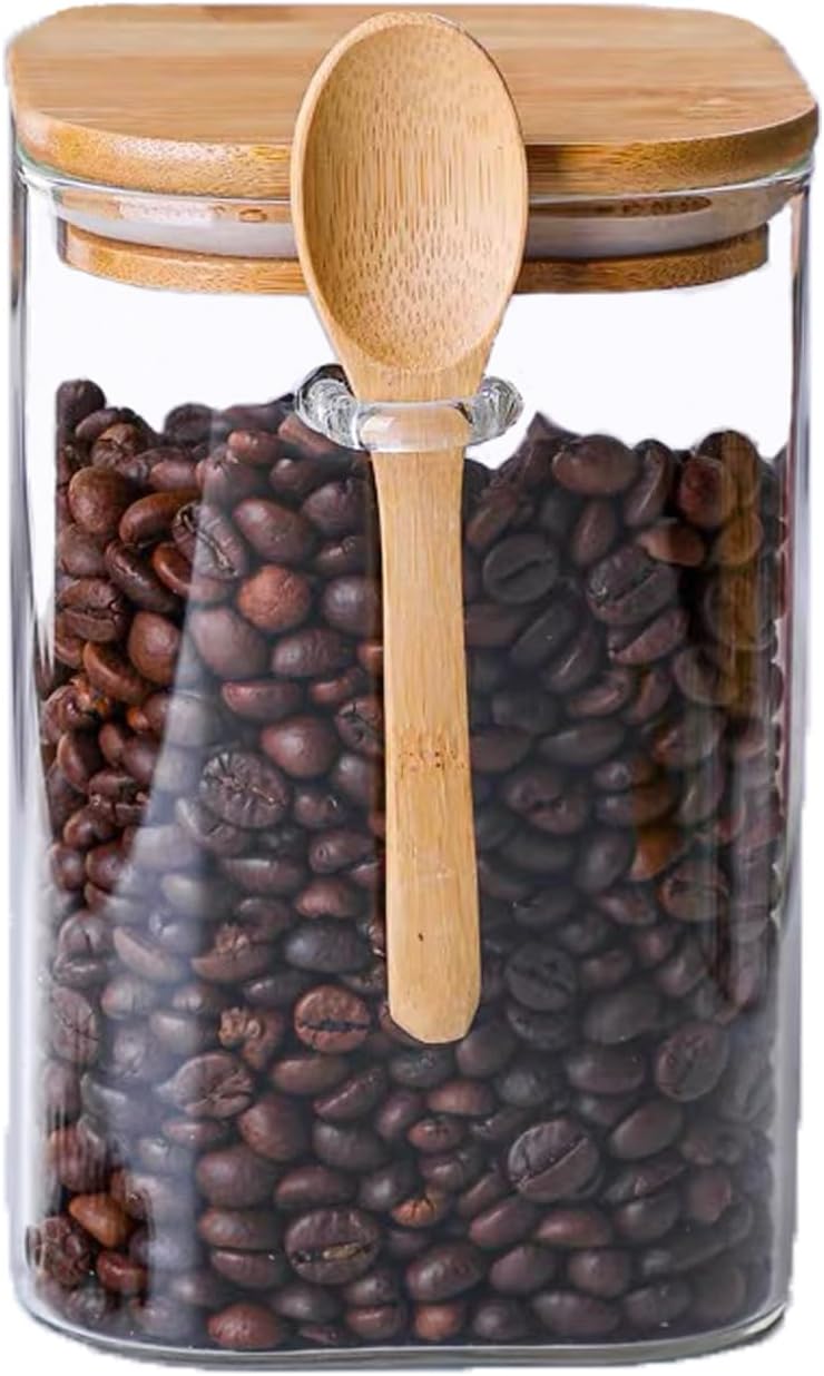 CNWSGEM Sugar Bowls Sugar Container 25.36 FL OZ Glass Coffee Canister Airtight Food Storage Jar with Lid and Spoon Candy Jar Coffee Bar Accessories Storage Beans Powder (Conical)
