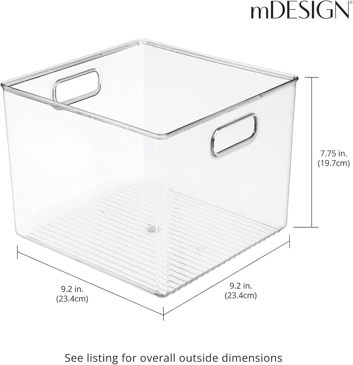 mDesign Plastic Deep Kitchen and Pantry Organizer Storage Bin with Handles for Cabinet, Fridge, Freezer - Food Storage Containers for Snacks, Yogurt Pouches or Fruit, Ligne Collection, 4 Pack, Clear