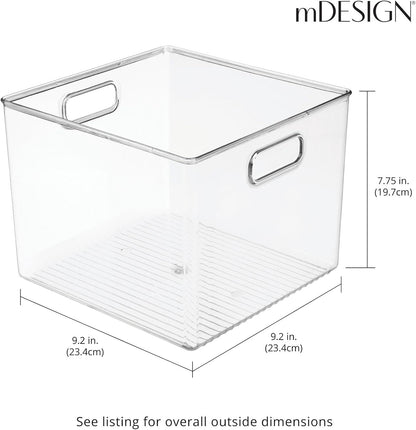 mDesign Plastic Deep Kitchen and Pantry Organizer Storage Bin with Handles for Cabinet, Fridge, Freezer - Food Storage Containers for Snacks, Yogurt Pouches or Fruit, Ligne Collection, 4 Pack, Clear