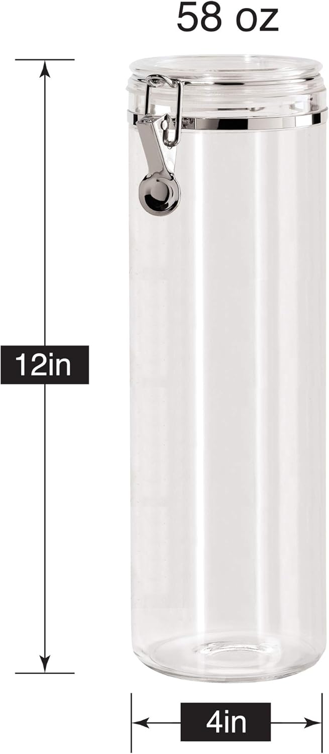 Oggi Clear Canister with Clamp Lid, 28 oz - Large Airtight Food Storage Container, for Kitchen & Pantry Storage of Bulk, Dry Foods Including Pasta, Flour, Sugar, Coffee, Rice, Tea, Spices & Herbs