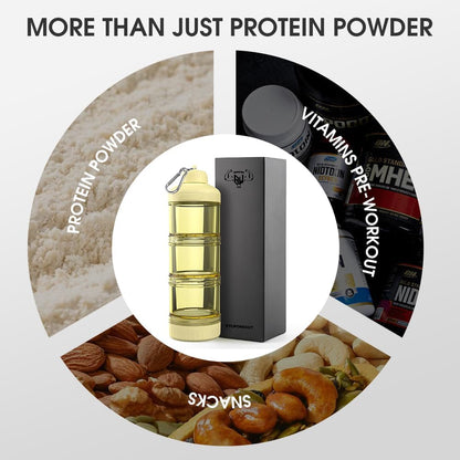 BYLWORKOUT 3-Layer Protein Powder Travel Container with Funnel and Keychain | Portable Food Storage Organizer for Gym, Fitness, Kitchen, Camping, Hiking, and Travel (Emerald Green)