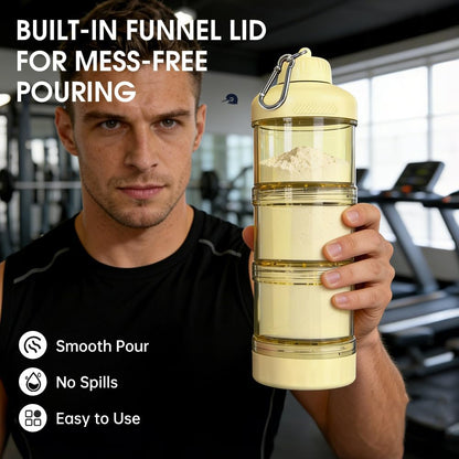 BYLWORKOUT 3-Layer Protein Powder Travel Container with Funnel and Keychain | Portable Food Storage Organizer for Gym, Fitness, Kitchen, Camping, Hiking, and Travel (Emerald Green)