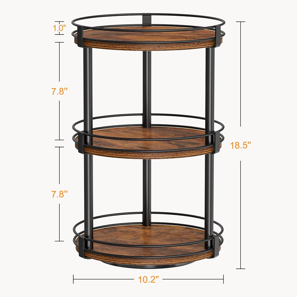 Snughome Rotating Spice Rack, 2 Tier Lazy Susan Organizer, Wood Kitchen Countertop Organizer, Brown Lazy Susan Turntable for Cabinet, 10.2" x 10.2" x 10.4"