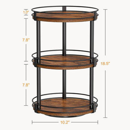 Snughome Rotating Spice Rack, 2 Tier Lazy Susan Organizer, Wood Kitchen Countertop Organizer, Brown Lazy Susan Turntable for Cabinet, 10.2" x 10.2" x 10.4"