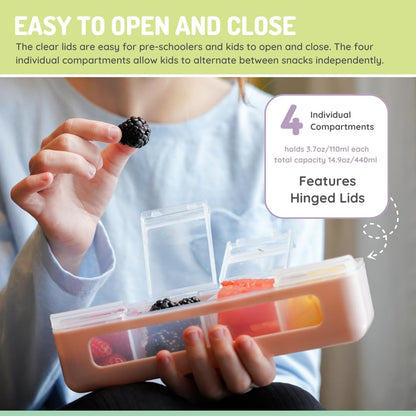 melii Snackle Box | 4 Compartment Snack Container with Individual Lids, BPA-Free Food Storage for Travel, School & On-the-Go Snacks, Kids & Family Organizer (Berry)