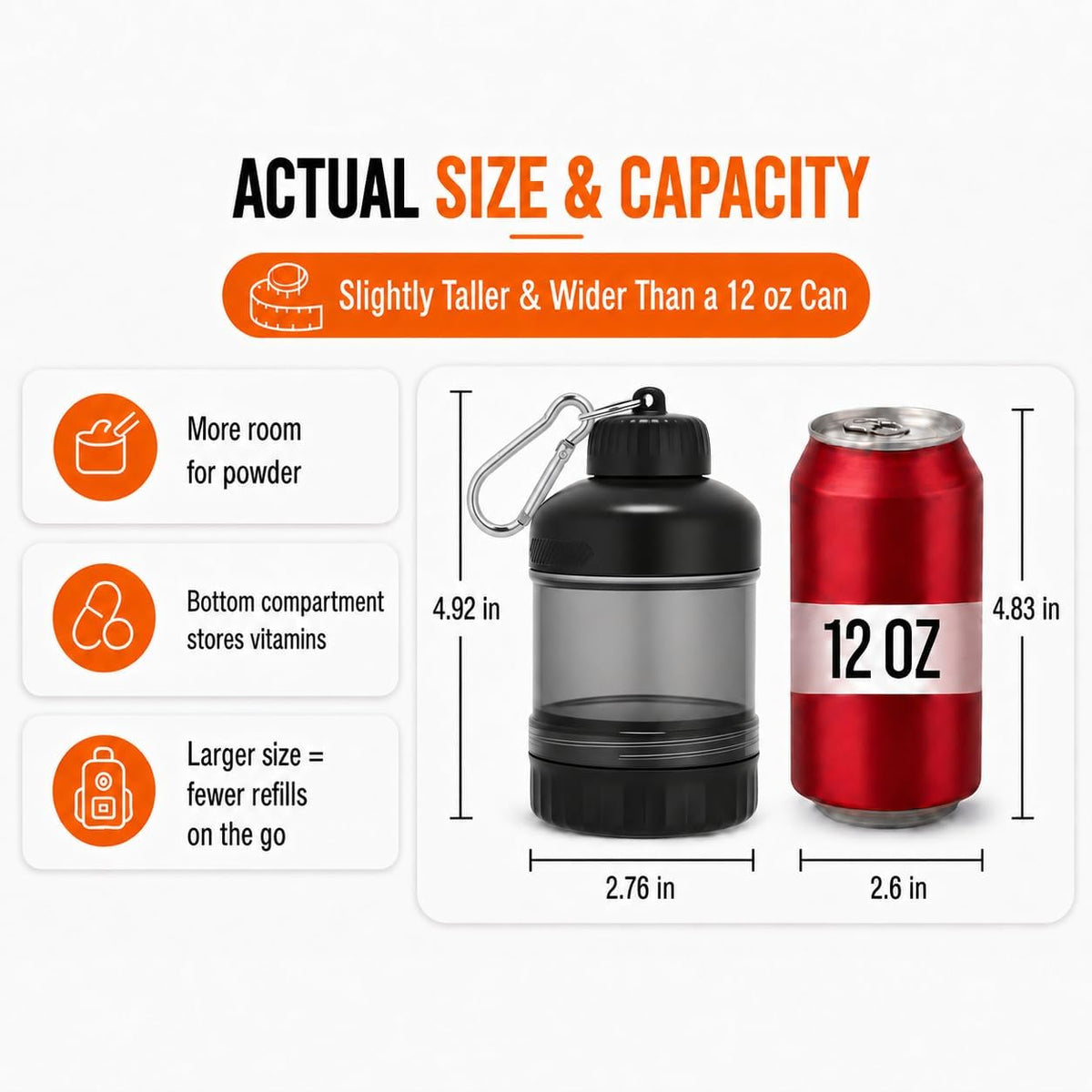 2 Pack Protein Powder Container to Go with Keychain & Keyring, Large Capacity, Clear, Leakproof, Ideal for workouts, fitness, or travel