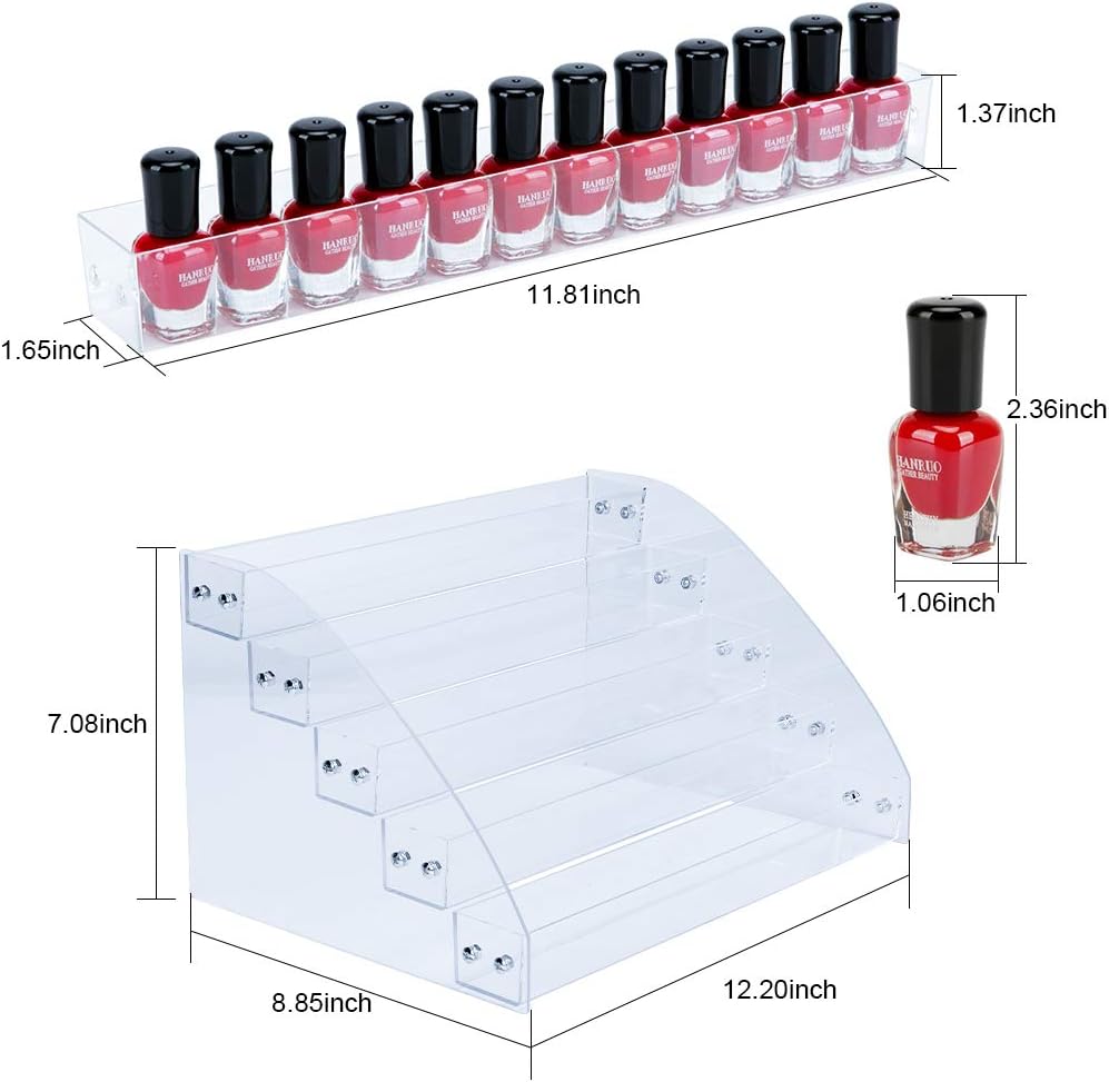 KINGROW Nail Polish Organizer Holder Rack 6 Layers Acrylic Display Shelf For Eyeglasses Essential Oils Ink Storage Holds Up to 96 Bottles (Fit 1-2oz Bottles)