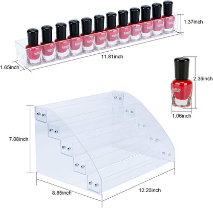 KINGROW Nail Polish Organizer Holder Rack 6 Layers Acrylic Display Shelf For Eyeglasses Essential Oils Ink Storage Holds Up to 96 Bottles (Fit 1-2oz Bottles)