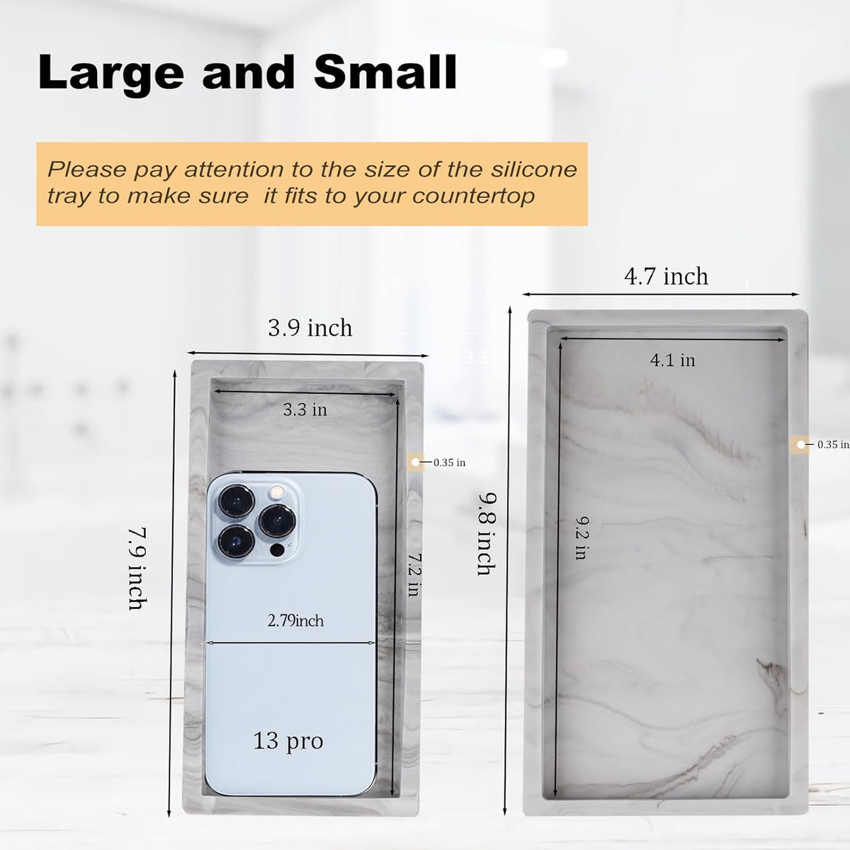 Small Silicone Bathroom Vanity Tray Rectangle Soap and Sponge Holder Kitchen Sink Organizer for Scrubber, Lotion Bottles, Perfume, Jewelry, Candle, Key Trinket Ring, Black