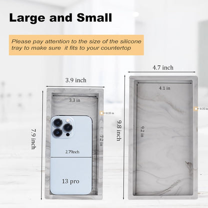 Small Silicone Bathroom Vanity Tray Rectangle Soap and Sponge Holder Kitchen Sink Organizer for Scrubber, Lotion Bottles, Perfume, Jewelry, Candle, Key Trinket Ring, Black