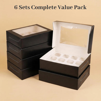 VGOODALL 12 Count Cupcake Boxes, 6PCS Cupcake Container with Window Boxes Holding 72 Pastry Box for Birthday Holiday Party Bakery Supplies 13.2"x9.8"x4"